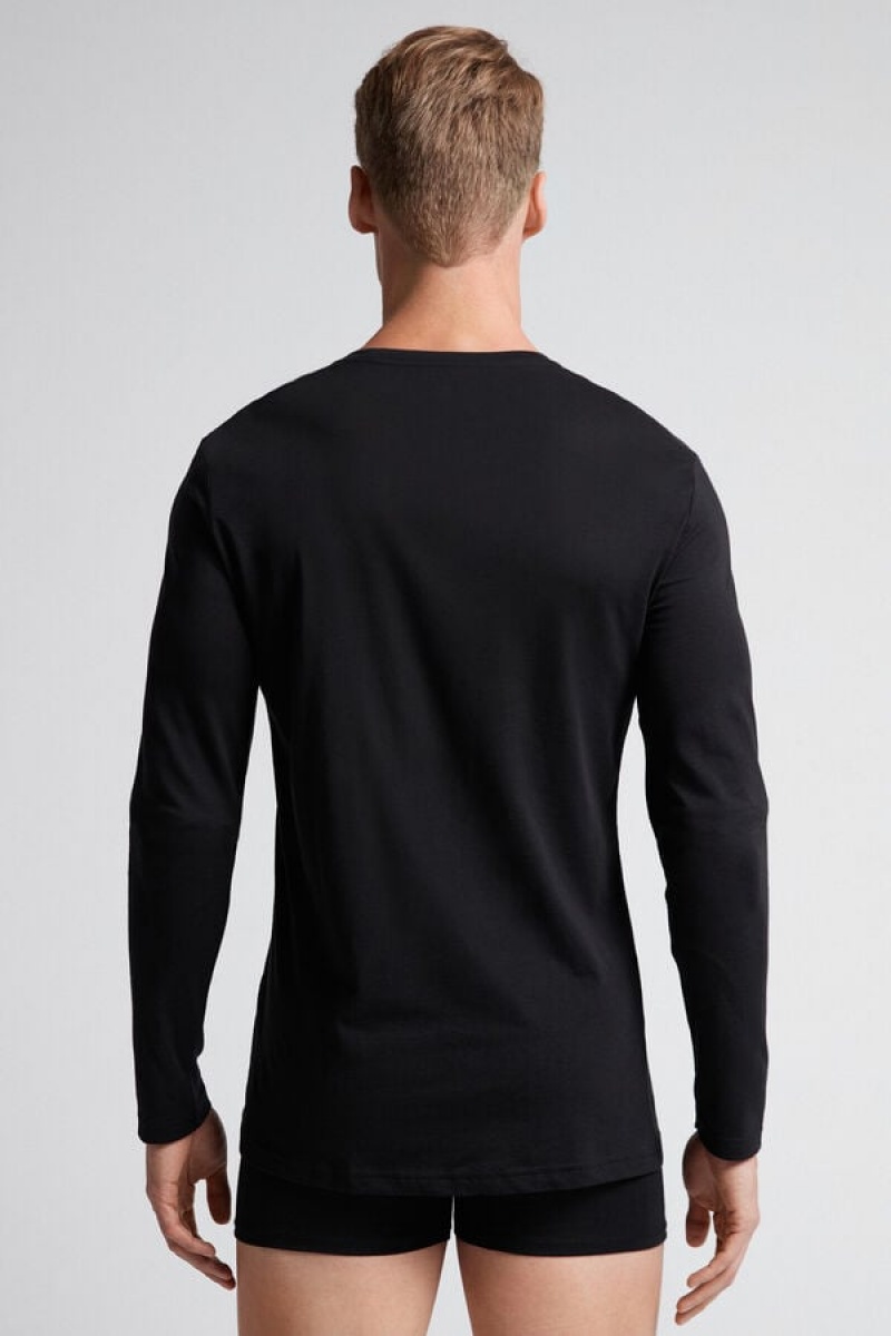 Intimissimi Long-sleeve Supima® Cotton Top Crne | SN-ITMSM58622