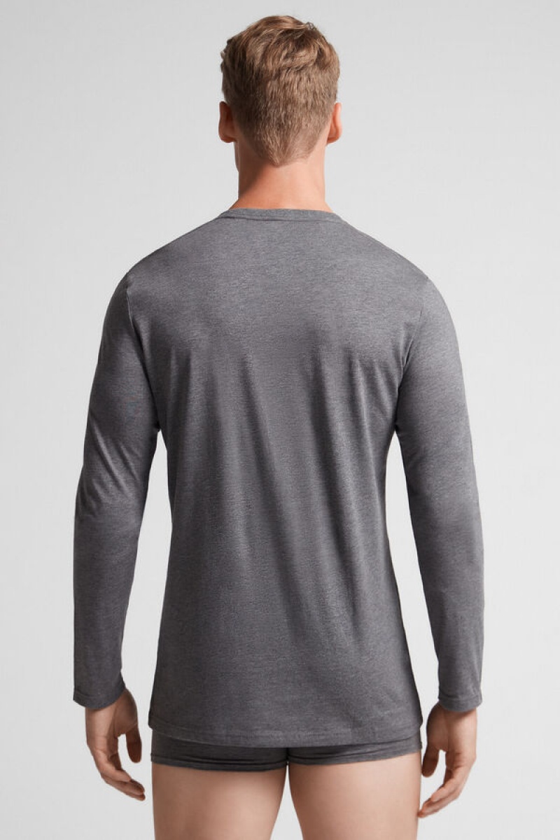 Intimissimi Long-sleeve Supima® Cotton Top Tamno Sive | SN-ITMSM58639