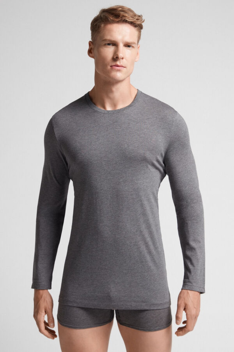 Intimissimi Long-sleeve Supima® Cotton Top Tamno Sive | SN-ITMSM58639