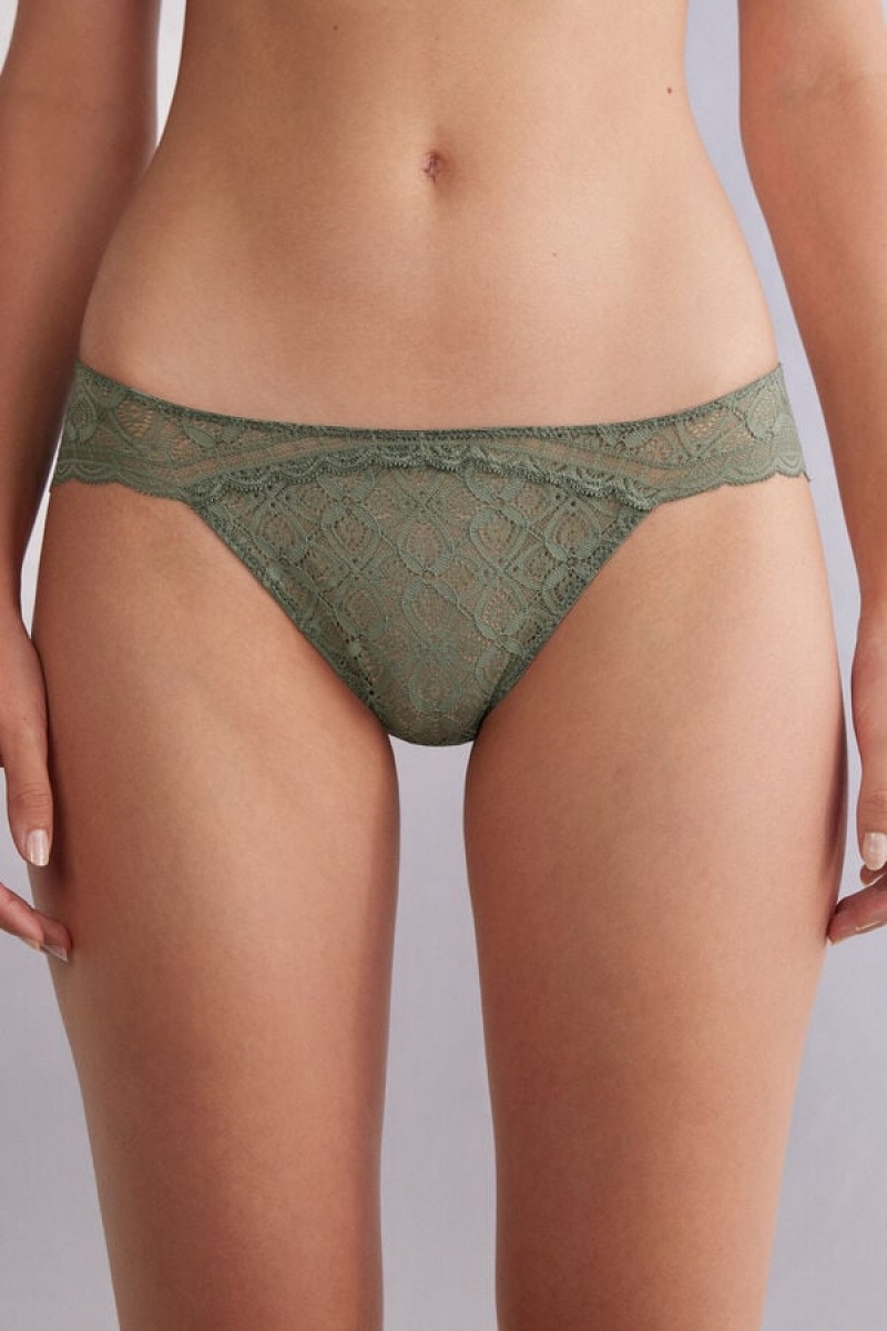 Intimissimi Low Rise Lace Panties Zelene | SN-ITMSM57606