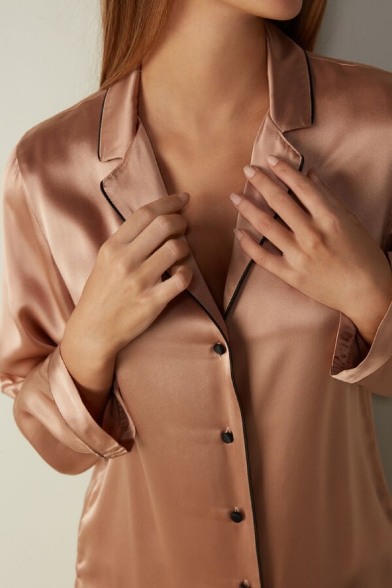 Intimissimi Mannish-cut Jacket In Silk Satin Bež | SN-ITMSM58195