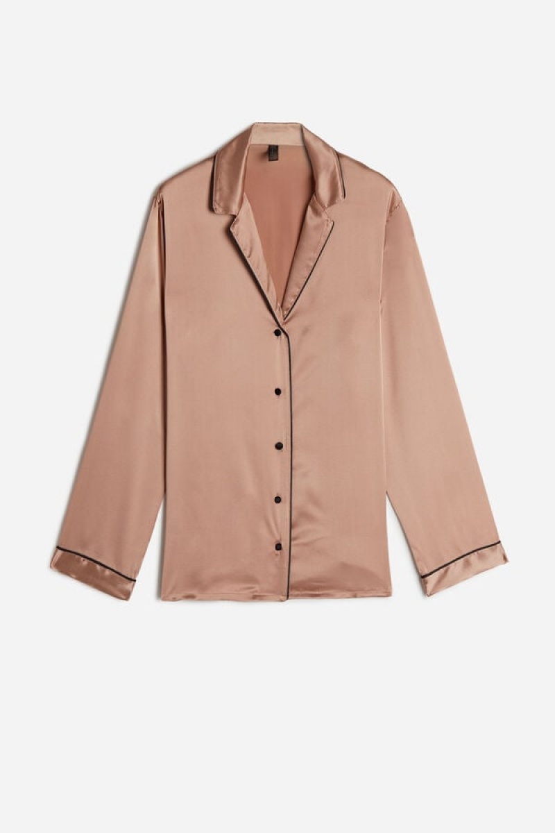 Intimissimi Mannish-cut Jacket In Silk Satin Bež | SN-ITMSM58195