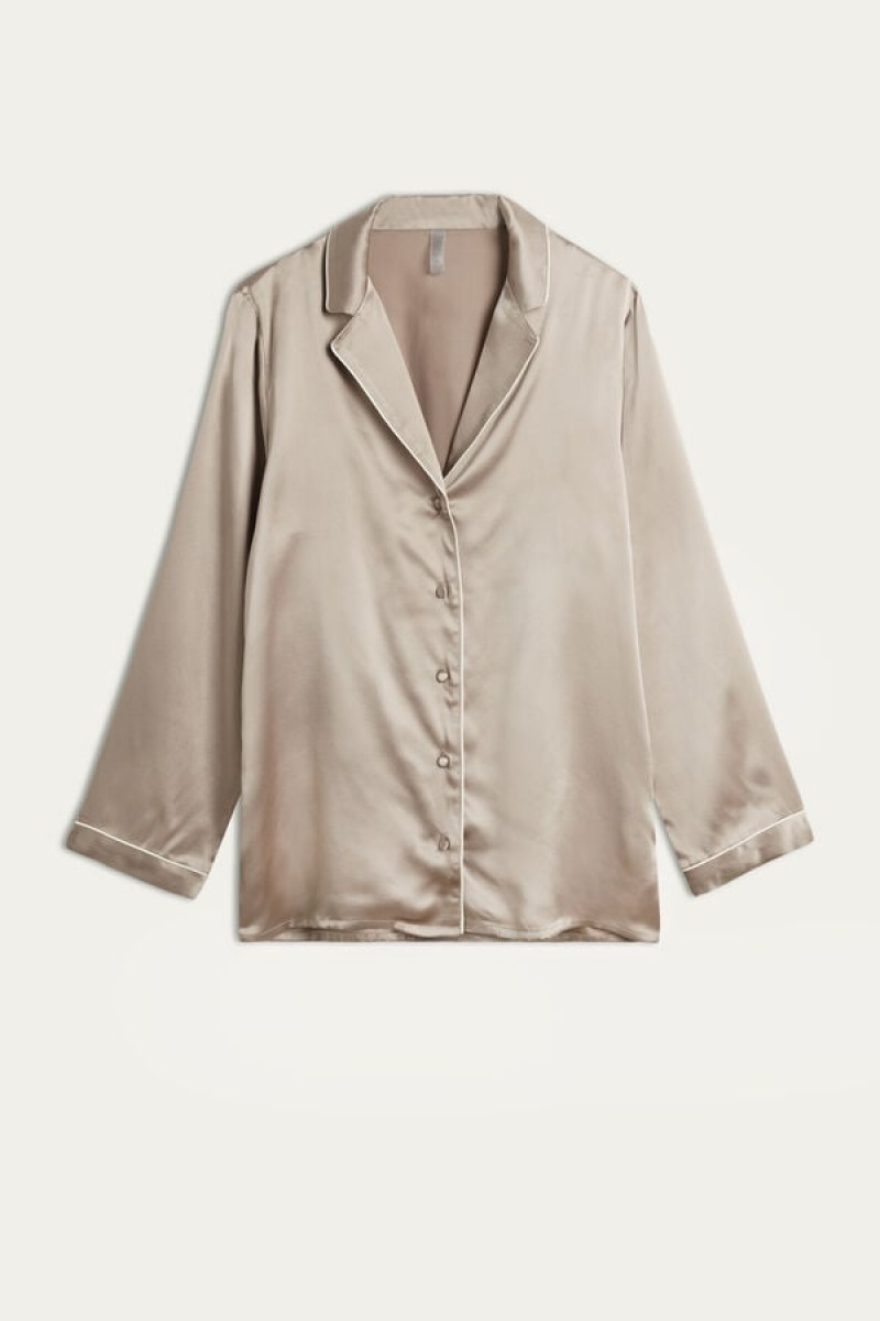 Intimissimi Mannish-cut Jacket In Silk Satin Bež | SN-ITMSM58205