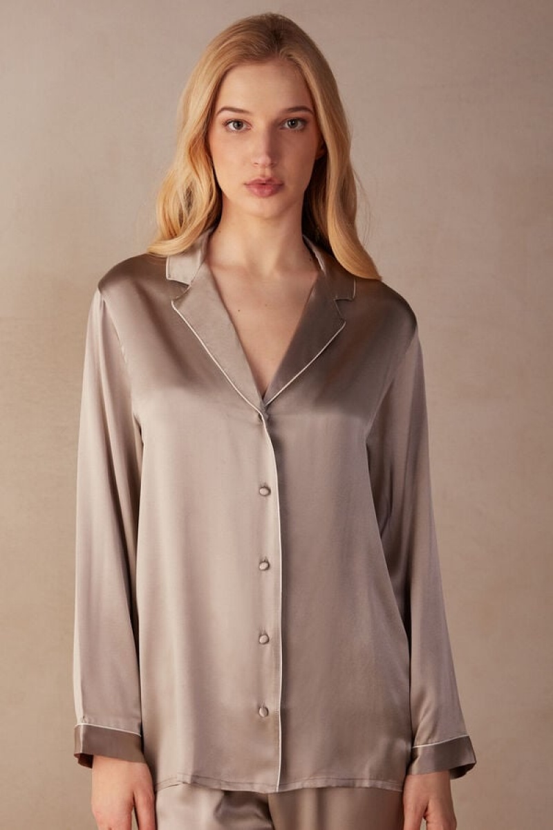 Intimissimi Mannish-cut Jacket In Silk Satin Bež | SN-ITMSM58205