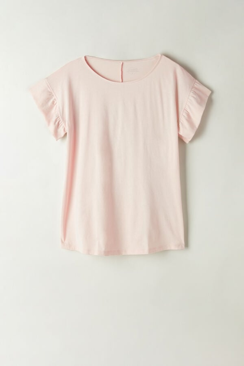 Intimissimi Marine Holidays Short Sleeve Top In Supima® Ultrafresh Cotton Roze | SN-ITMSM58330