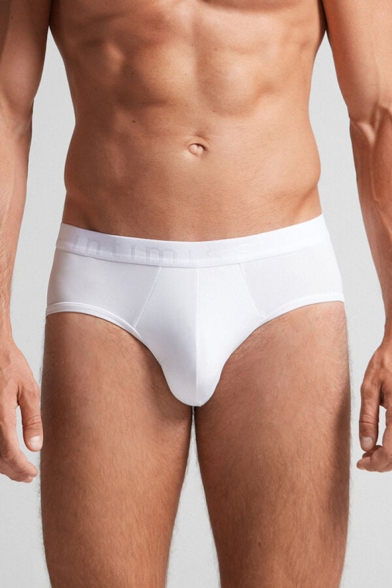 Intimissimi Microfiber Briefs With Logo Detail Bijele | SN-ITMSM58534