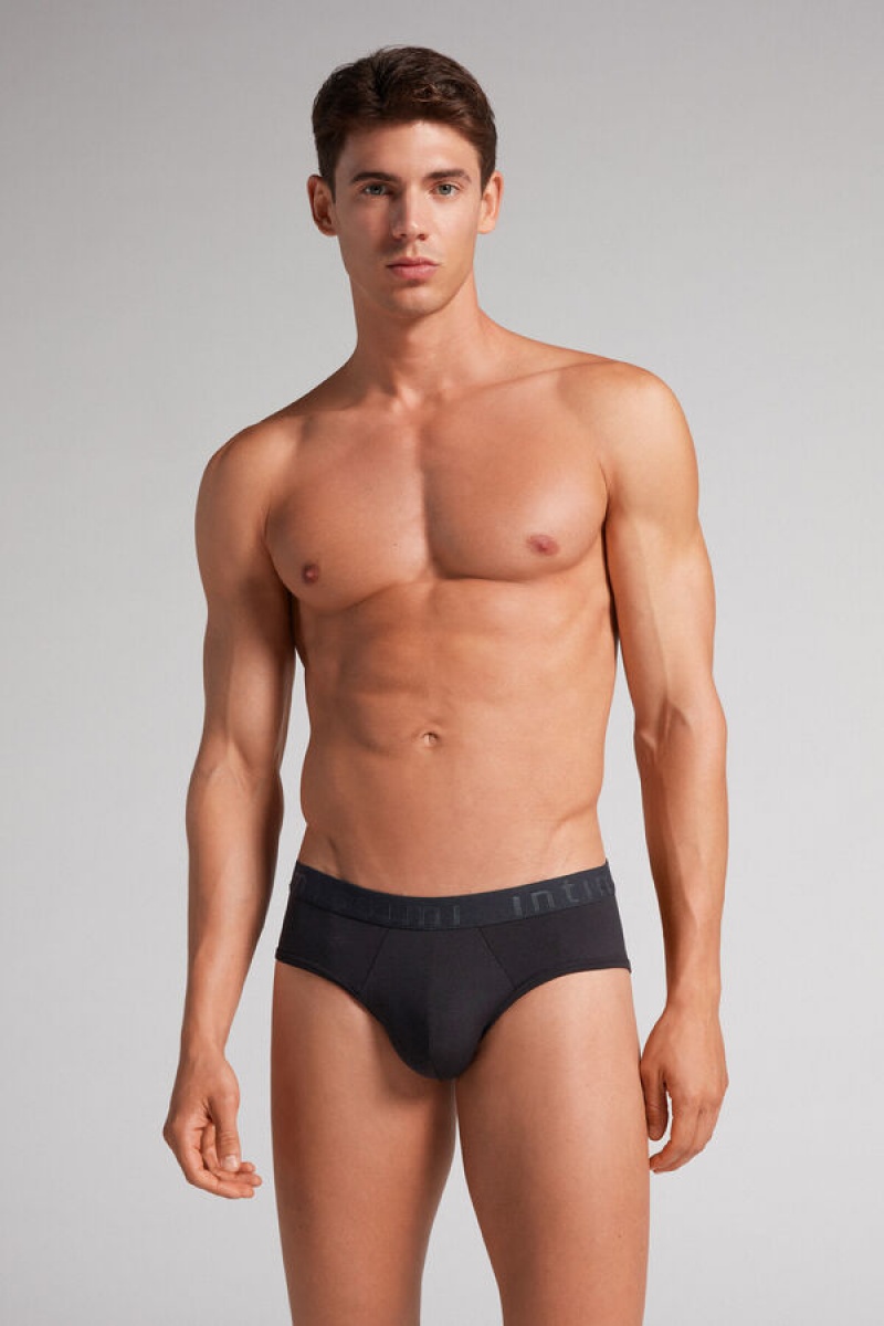 Intimissimi Microfiber Briefs With Logo Detail Crne | SN-ITMSM58535