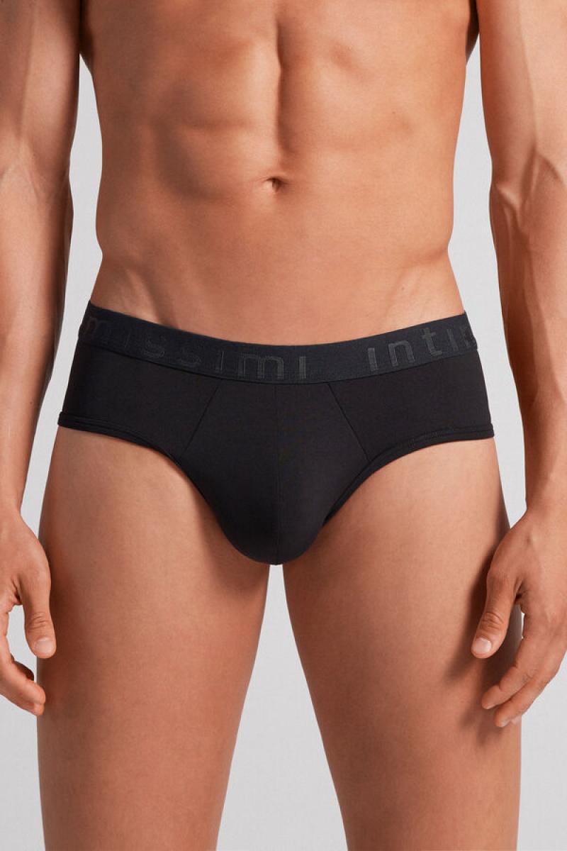 Intimissimi Microfiber Briefs With Logo Detail Crne | SN-ITMSM58535