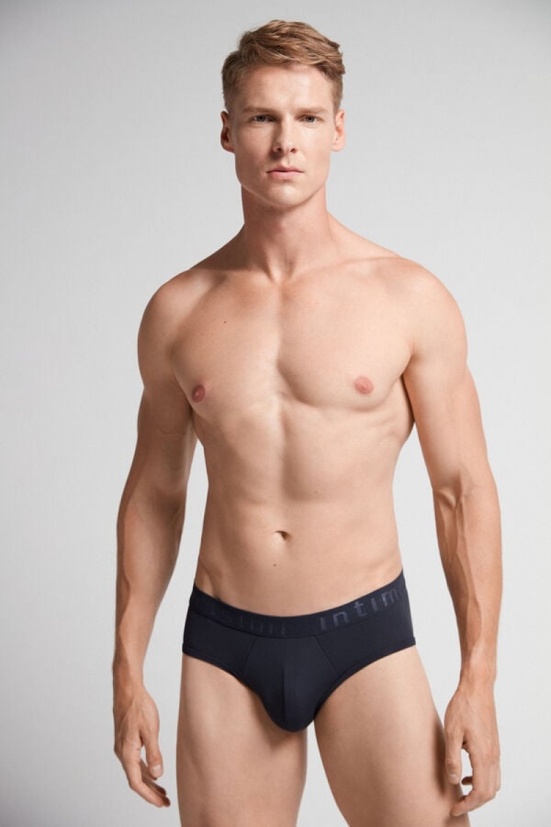 Intimissimi Microfiber Briefs With Logo Detail Plave | SN-ITMSM58536