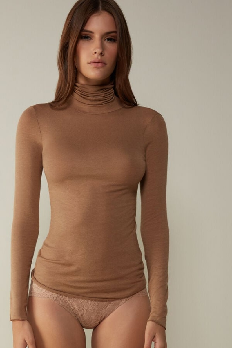 Intimissimi Modal Cashmere Ultralight High-neck Top Smeđe | SN-ITMSM58079