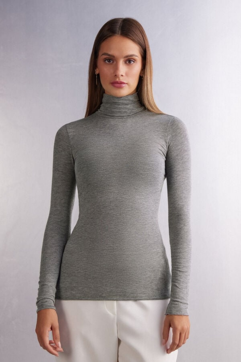 Intimissimi Modal Cashmere Ultralight High-neck Top Sive | SN-ITMSM58113