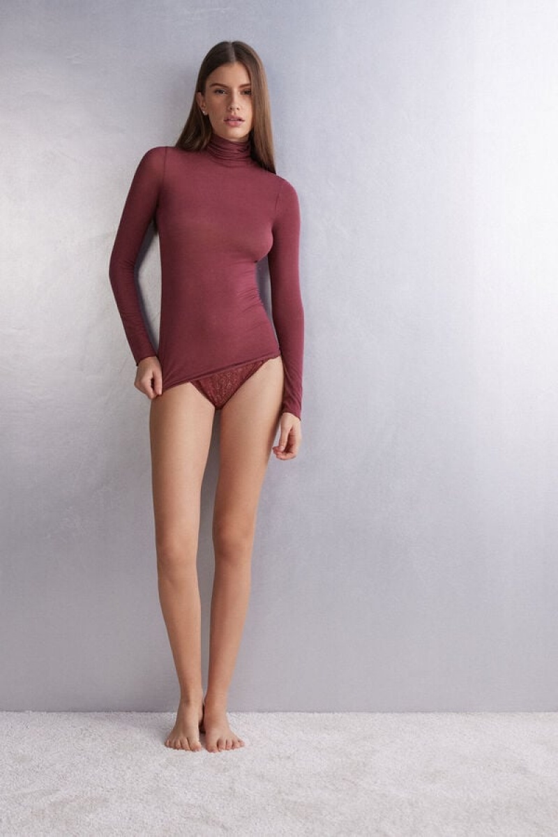 Intimissimi Modal Cashmere Ultralight High-neck Top Bordo | SN-ITMSM58130