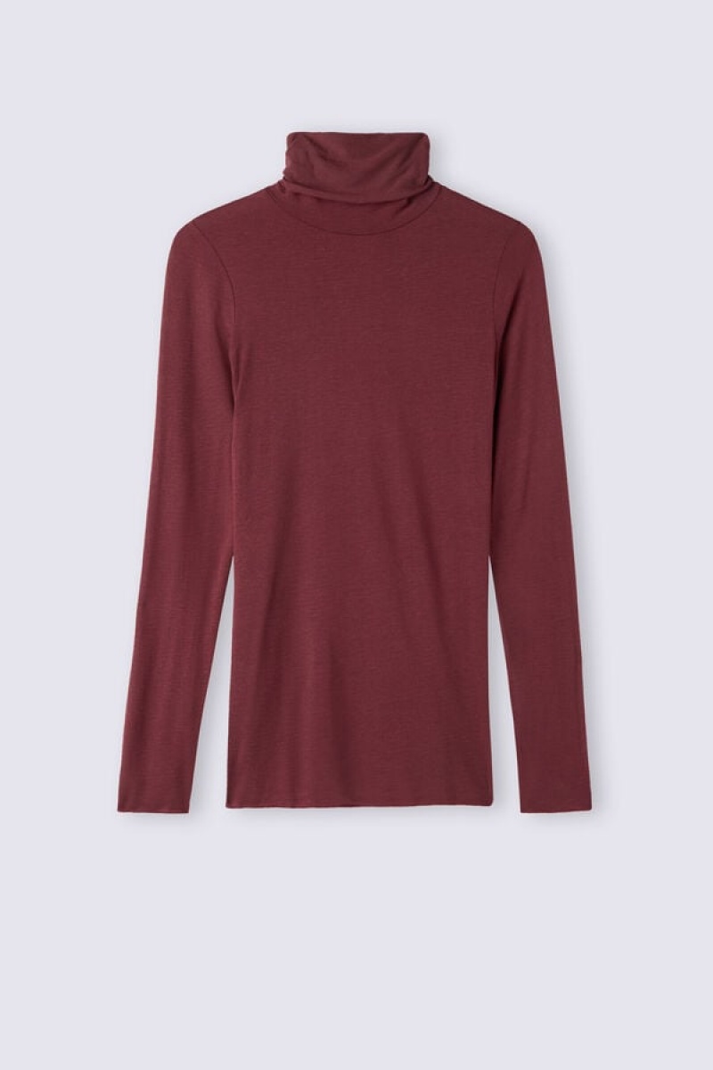 Intimissimi Modal Cashmere Ultralight High-neck Top Bordo | SN-ITMSM58130