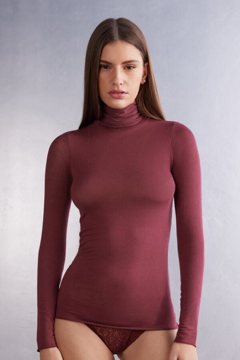 Intimissimi Modal Cashmere Ultralight High-neck Top Bordo | SN-ITMSM58130