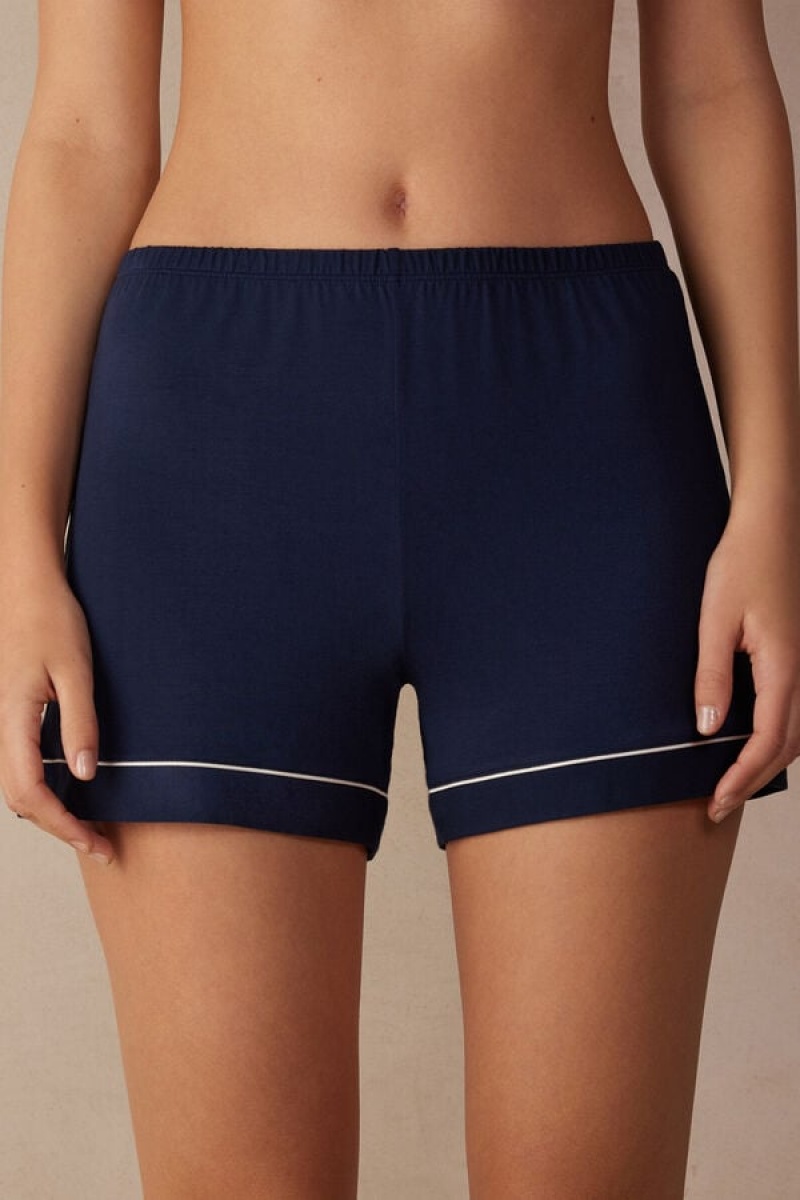 Intimissimi Modal Shorts With Contrast Trim Plave | SN-ITMSM58348