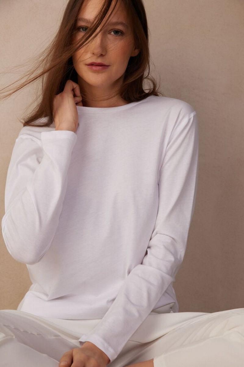 Intimissimi Oversized Long Sleeve Top In Supima® Cotton Bijele | SN-ITMSM58097