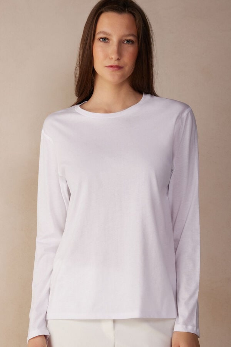 Intimissimi Oversized Long Sleeve Top In Supima® Cotton Bijele | SN-ITMSM58097