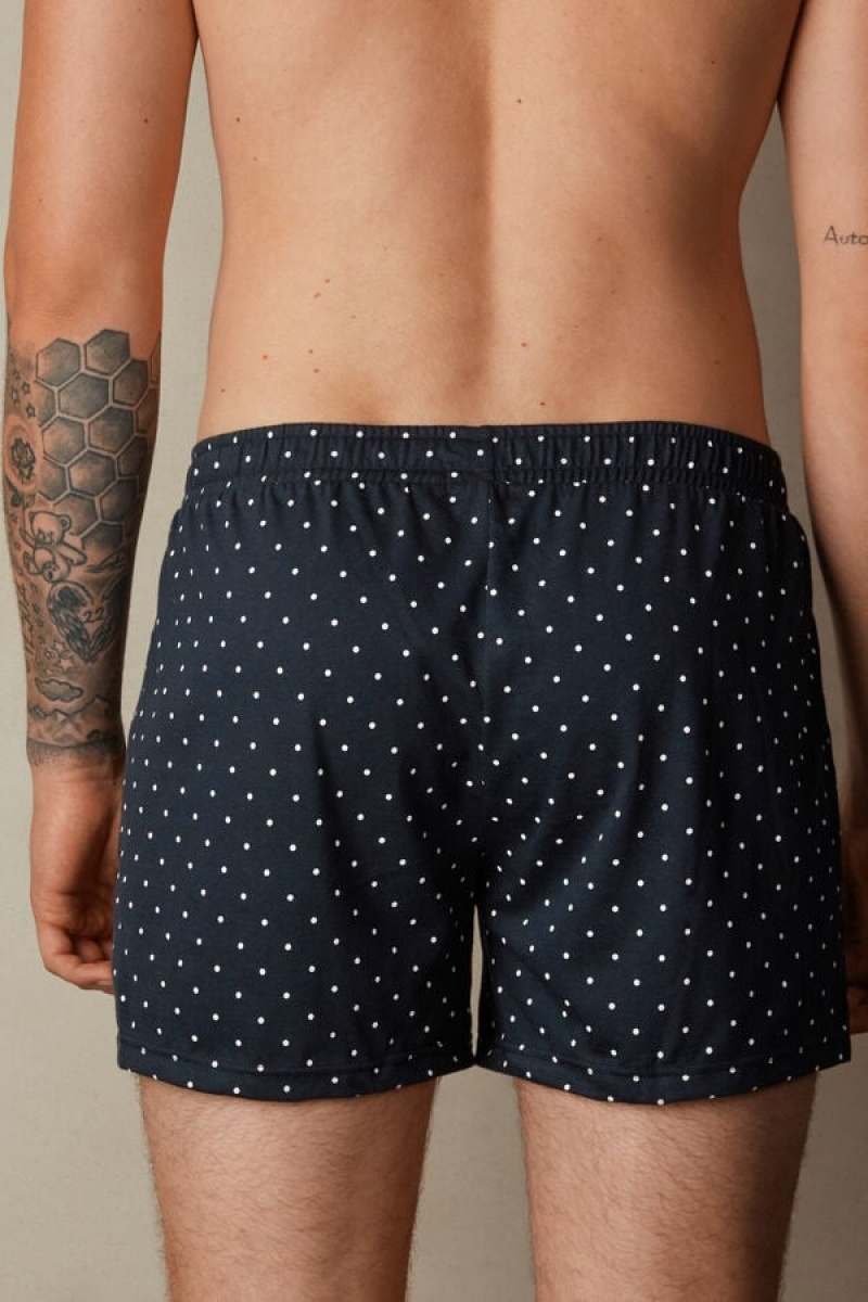 Intimissimi Patterned Cotton Jersey Relaxed Fit Boxers Plave | SN-ITMSM58480