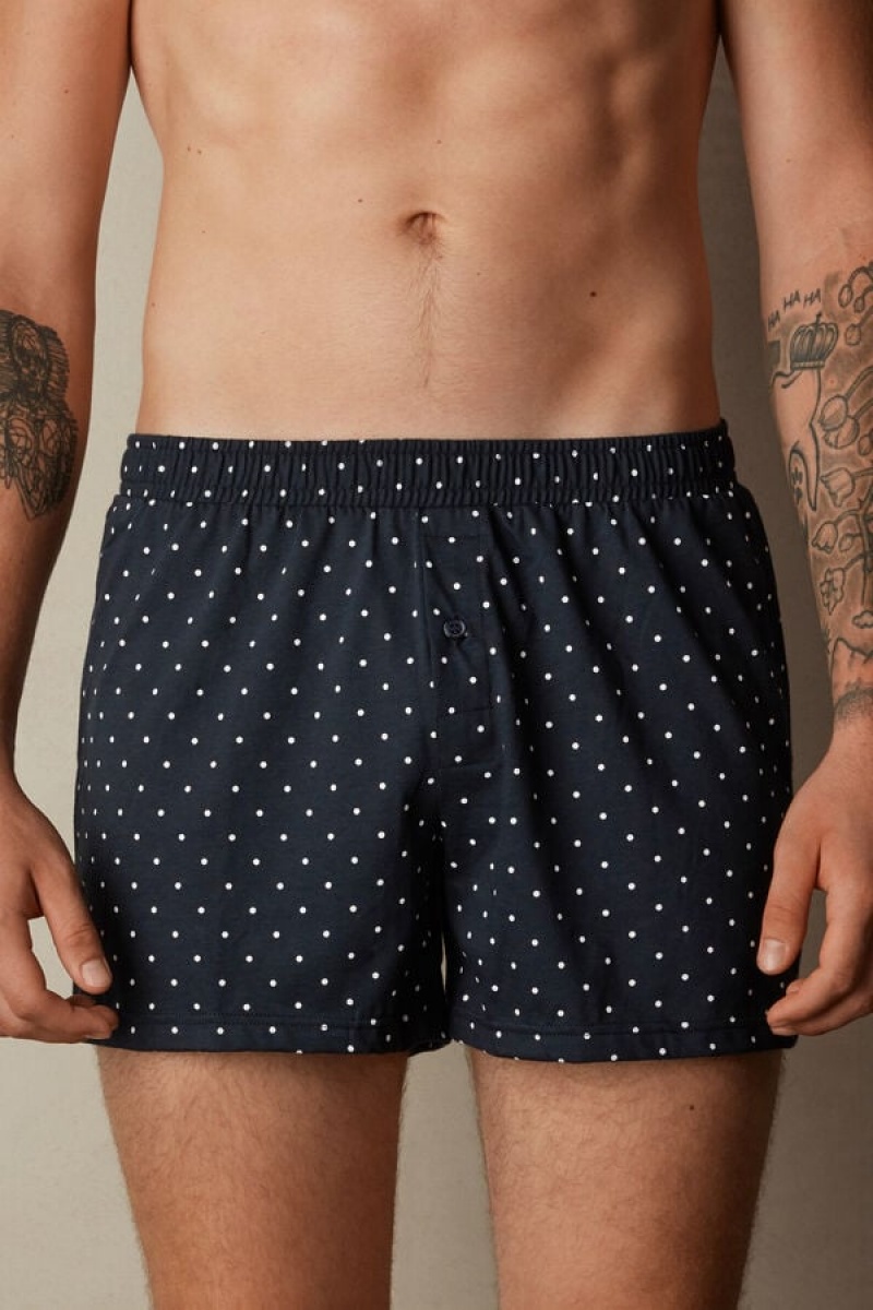 Intimissimi Patterned Cotton Jersey Relaxed Fit Boxers Plave | SN-ITMSM58480