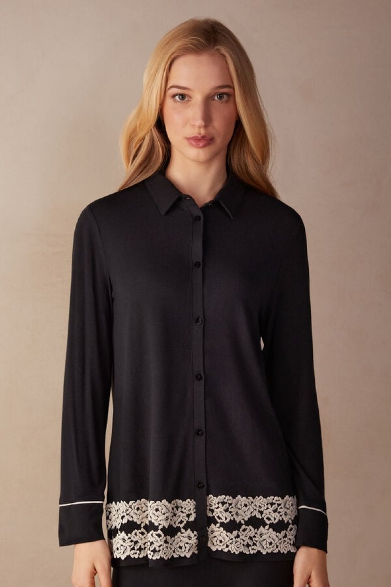 Intimissimi Pretty Flowers Button Up Shirt In Modal Visebojne | SN-ITMSM58199