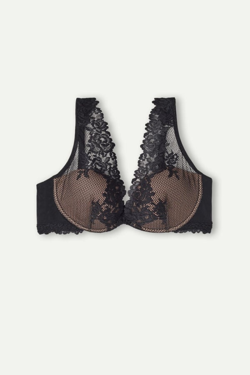 Intimissimi Pretty Flowers Elena Balconette Bra Crne | SN-ITMSM56852