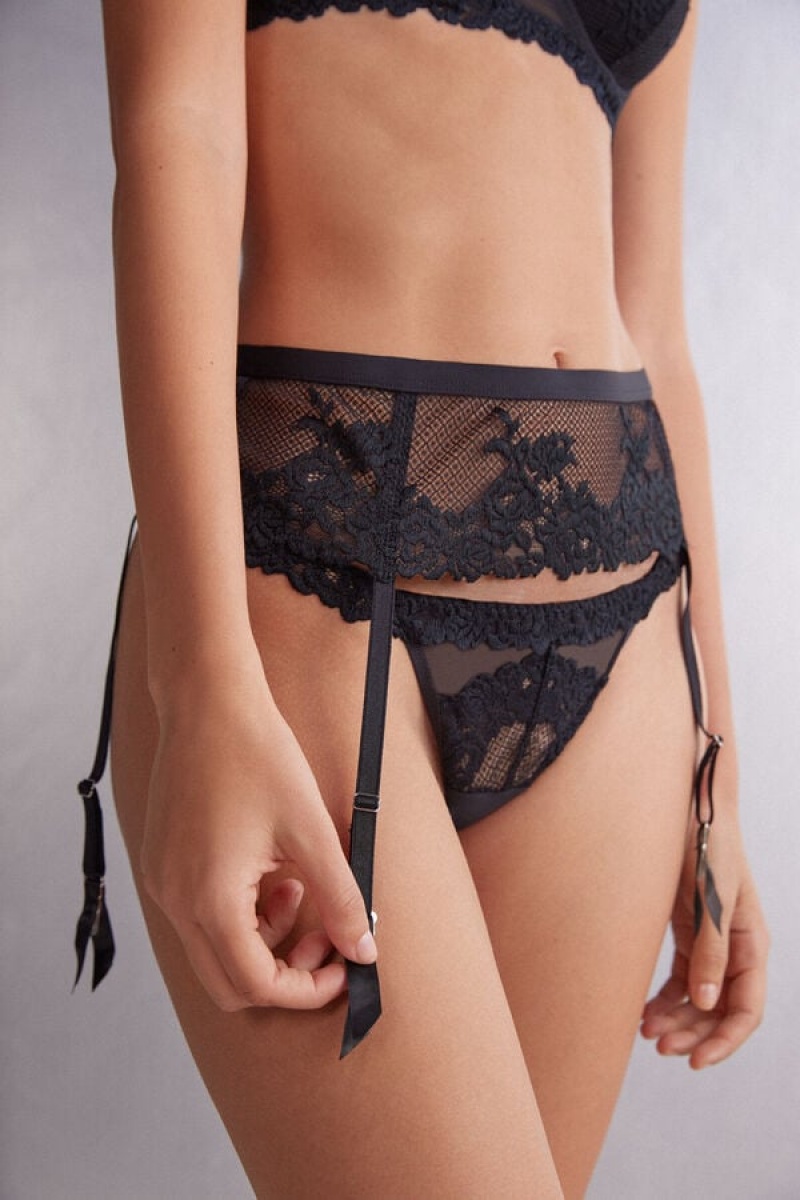 Intimissimi Pretty Flowers Garter Belt Crne | SN-ITMSM57897