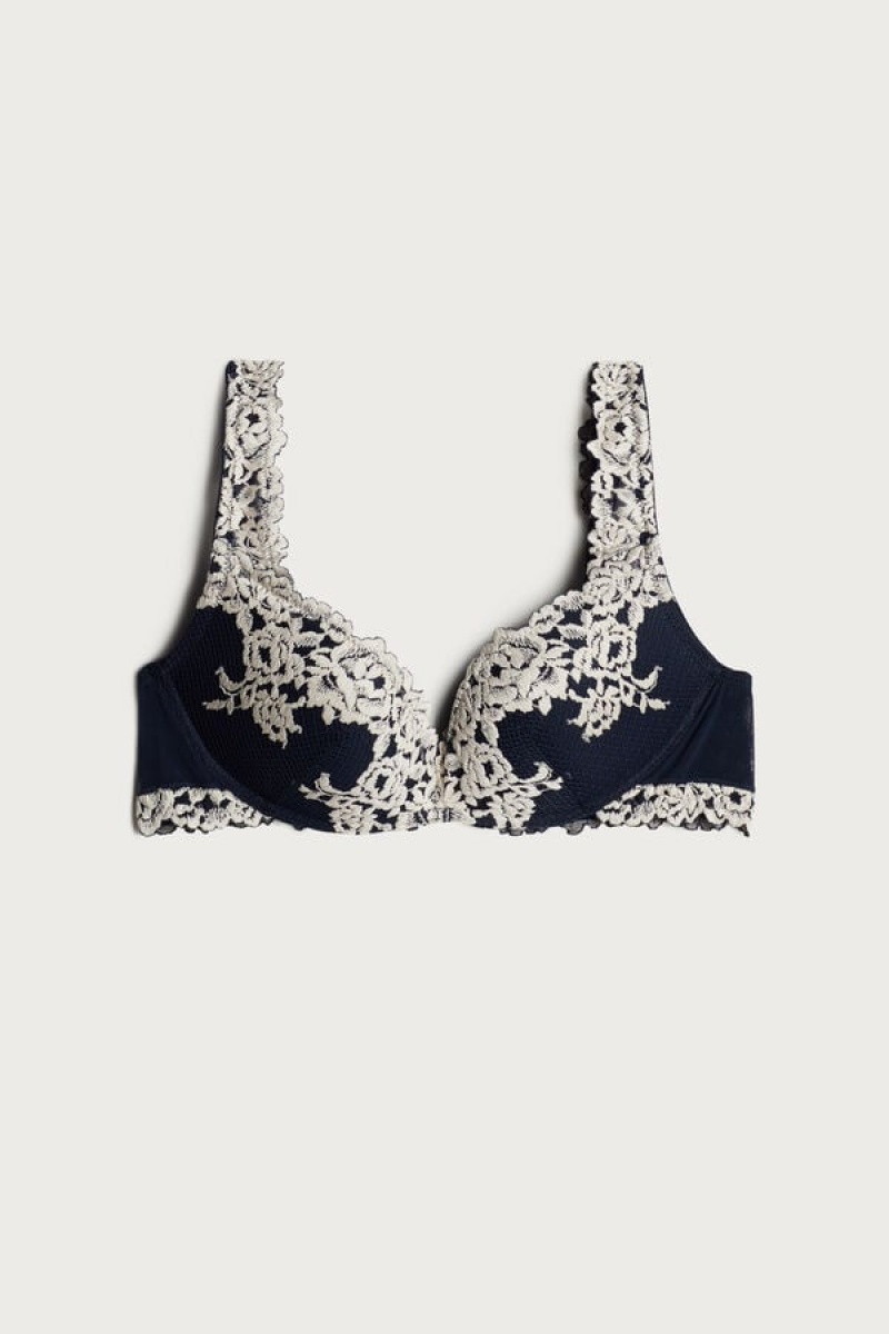 Intimissimi Pretty Flowers Gioia Super Push-up Bra Plave | SN-ITMSM56733