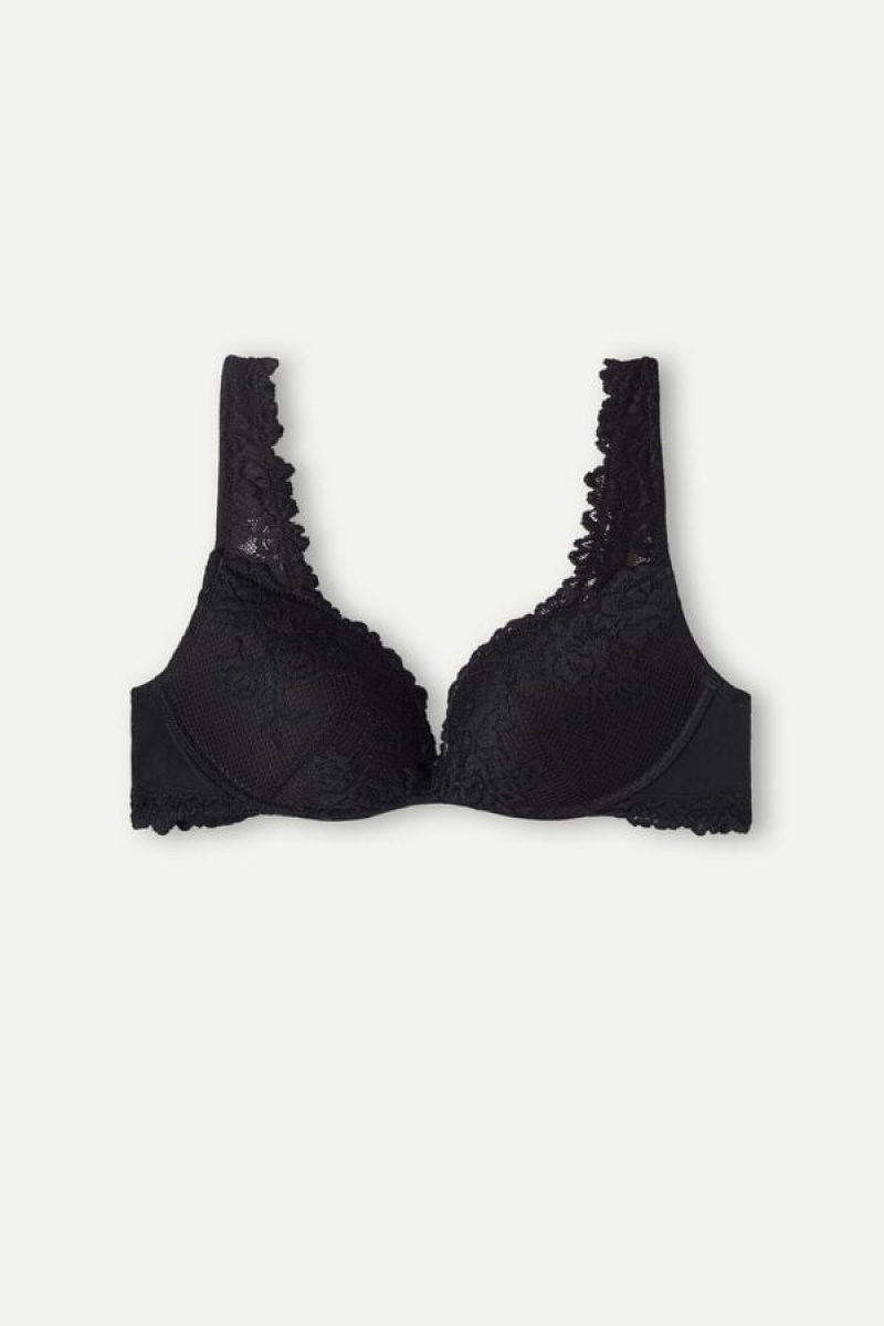 Intimissimi Pretty Flowers Gioia Super Push-up Bra Crne | SN-ITMSM56744