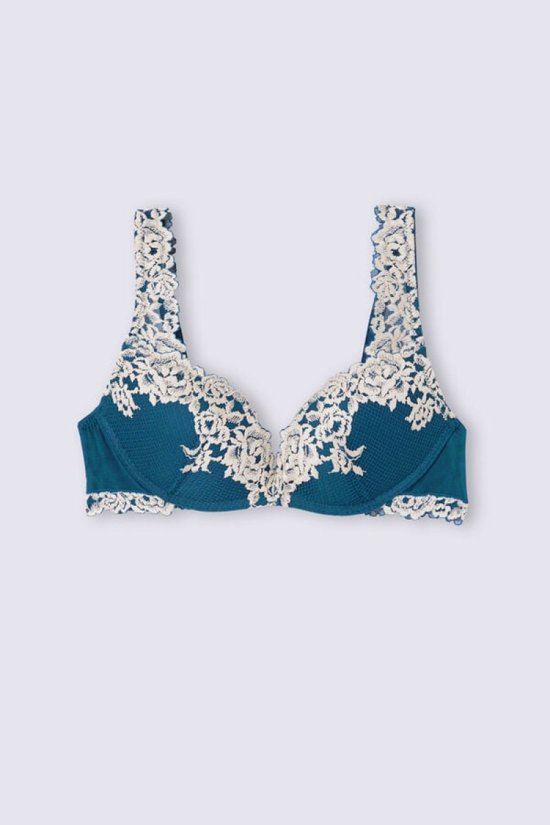 Intimissimi Pretty Flowers Gioia Super Push-up Bra Plave | SN-ITMSM56786