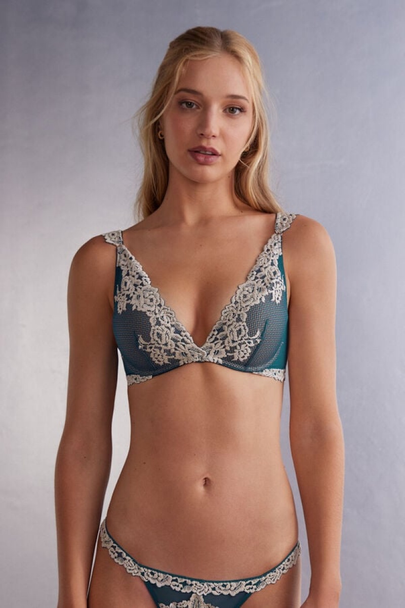 Intimissimi Pretty Flowers Giorgia Balconette Bra Plave | SN-ITMSM56553