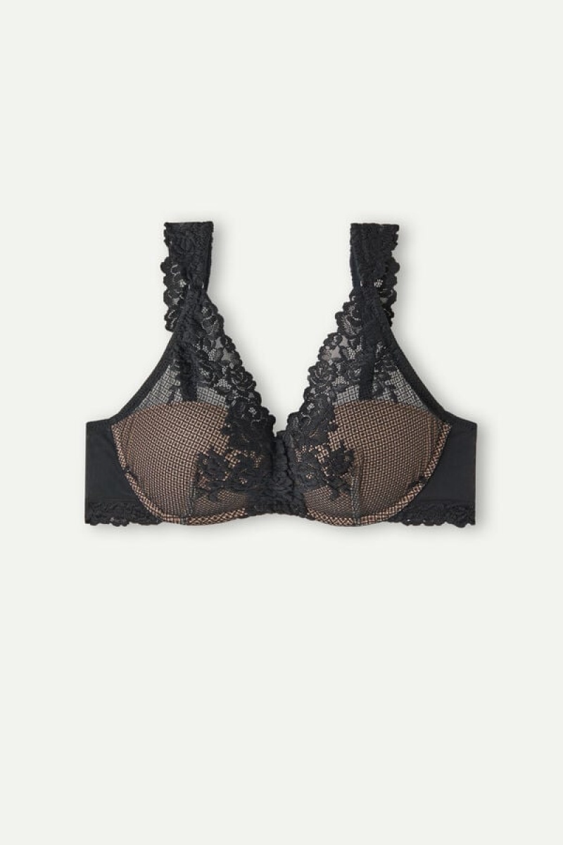 Intimissimi Pretty Flowers Giorgia Balconette Bra Crne | SN-ITMSM56849