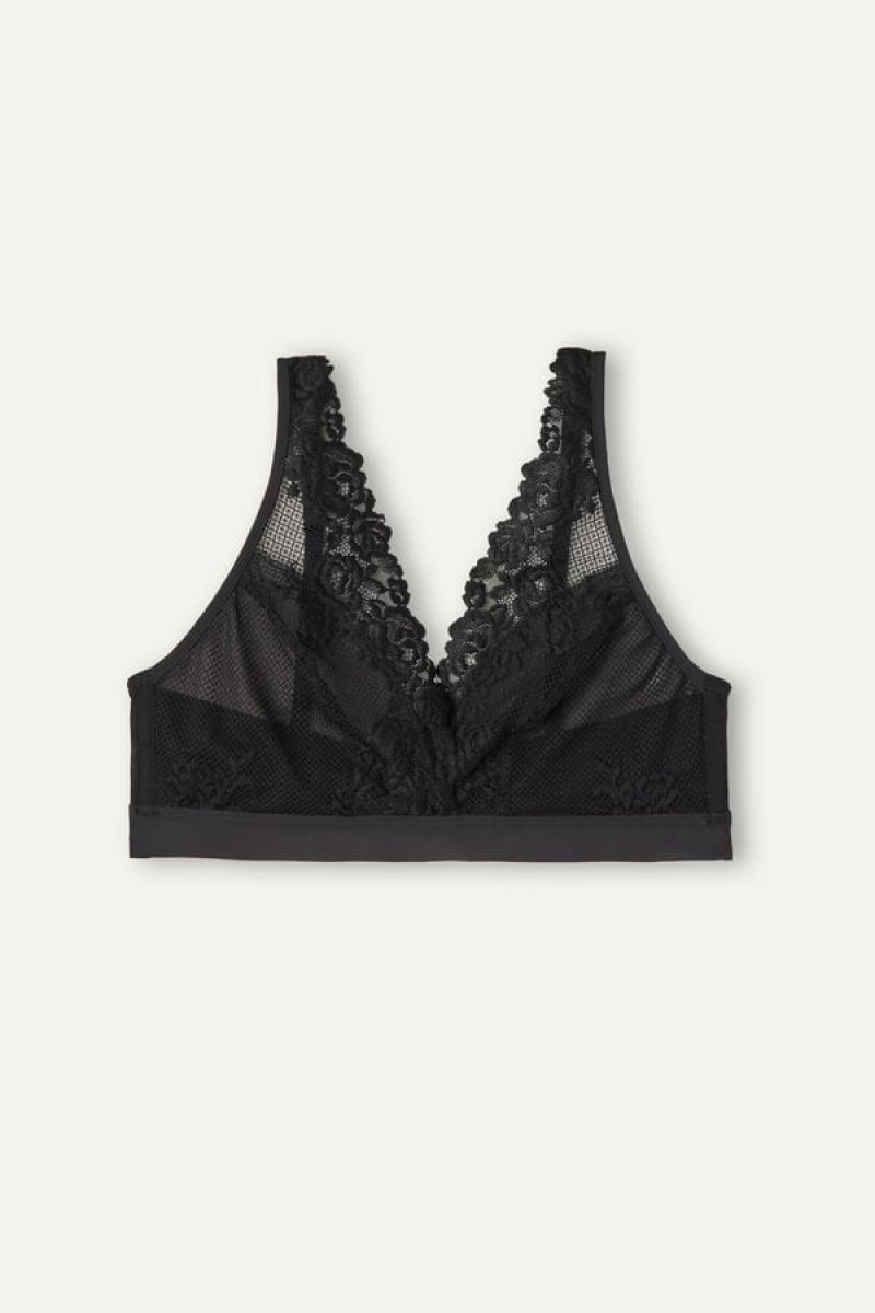 Intimissimi Pretty Flowers Lara Triangle Bra Crne | SN-ITMSM56647