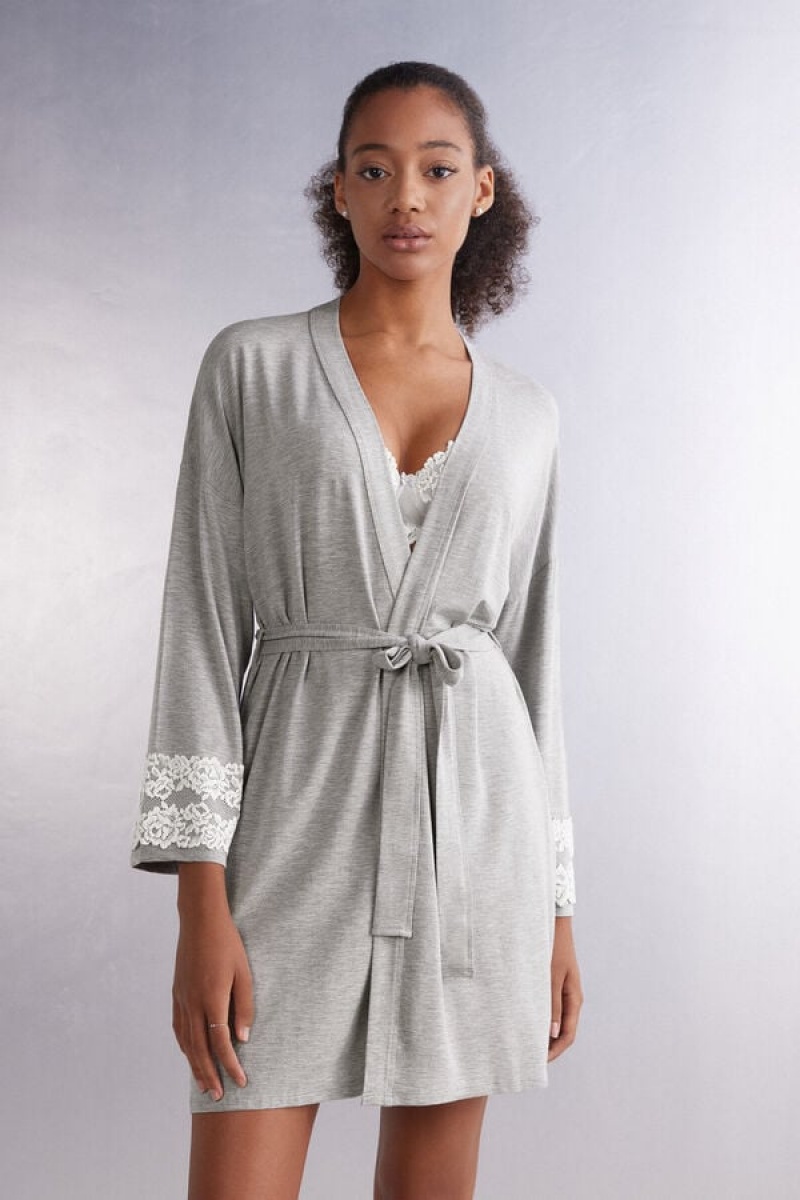 Intimissimi Pretty Flowers Modal Robe Sive | SN-ITMSM58435