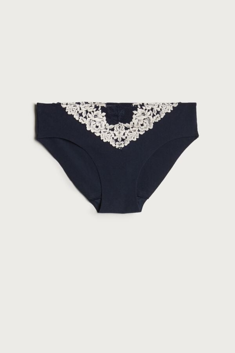 Intimissimi Pretty Flowers Seamless Cotton Panties Plave | SN-ITMSM57533