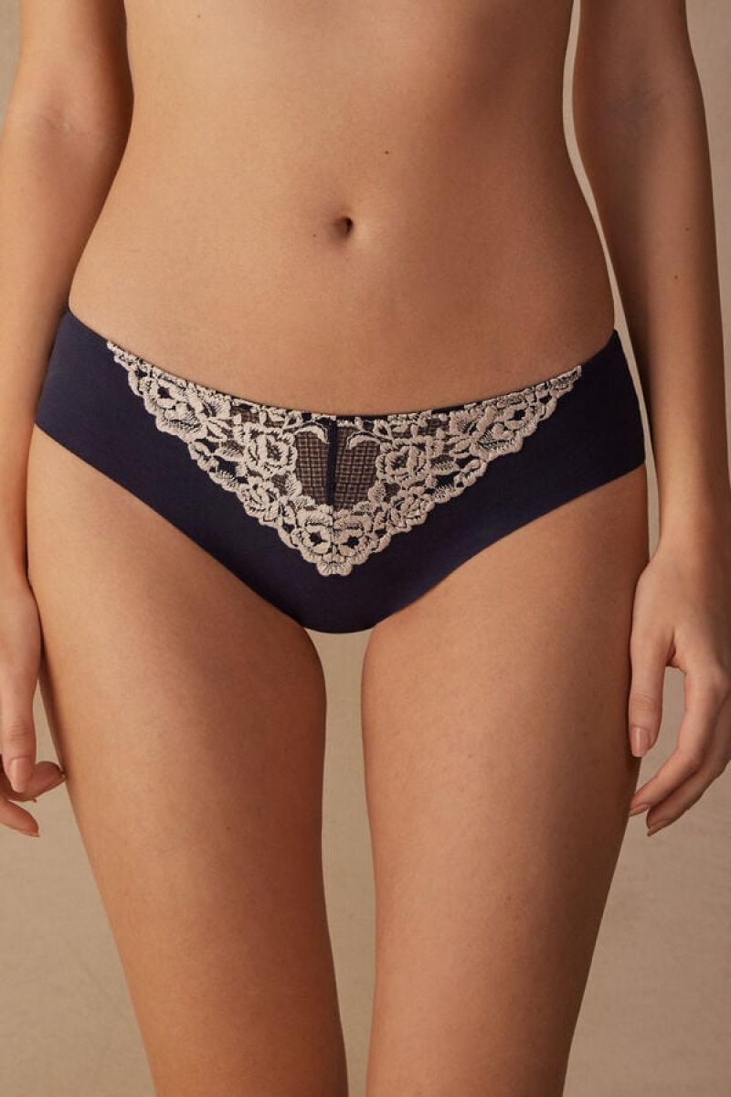 Intimissimi Pretty Flowers Seamless Cotton Panties Plave | SN-ITMSM57533