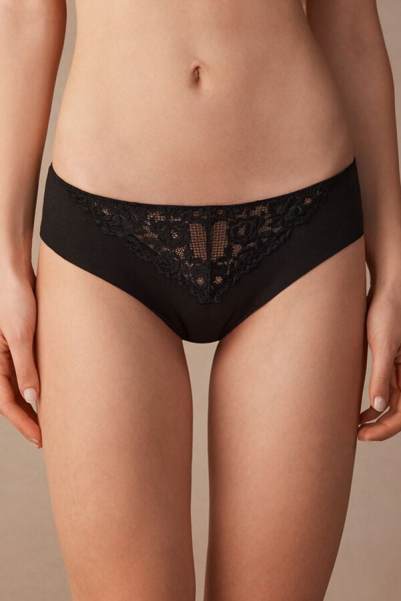 Intimissimi Pretty Flowers Seamless Cotton Panties Crne | SN-ITMSM57570