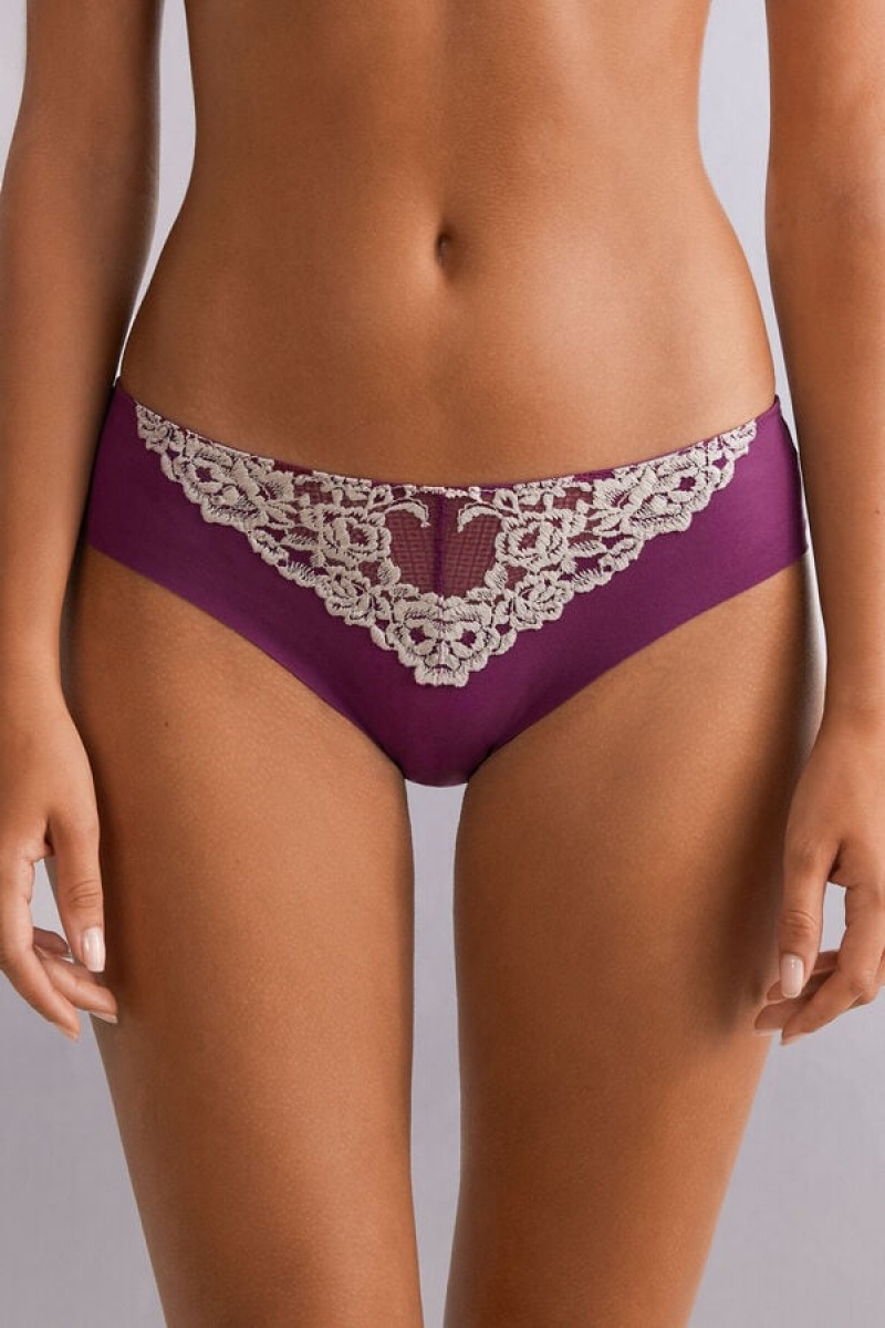 Intimissimi Pretty Flowers Seamless Cotton Panties Ljubičaste | SN-ITMSM57621