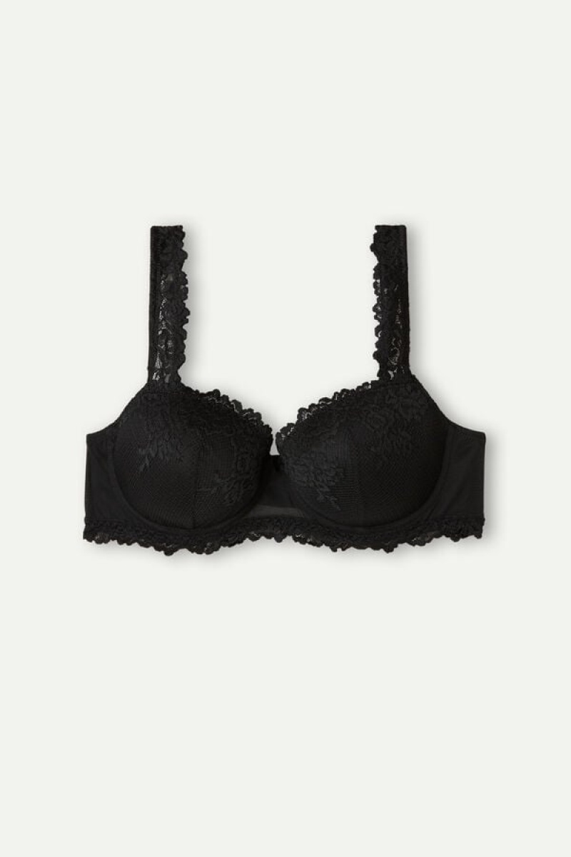 Intimissimi Pretty Flowers Sofia Balconette Bra Crne | SN-ITMSM56477