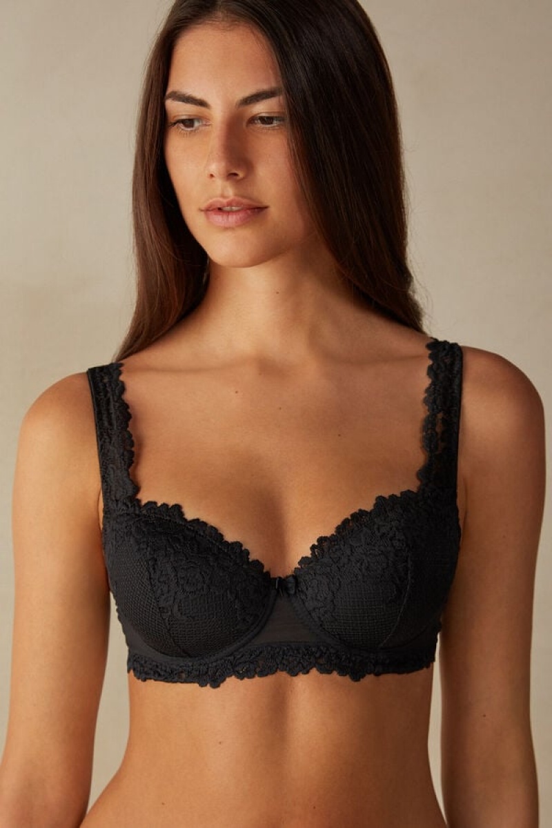 Intimissimi Pretty Flowers Sofia Balconette Bra Crne | SN-ITMSM56477