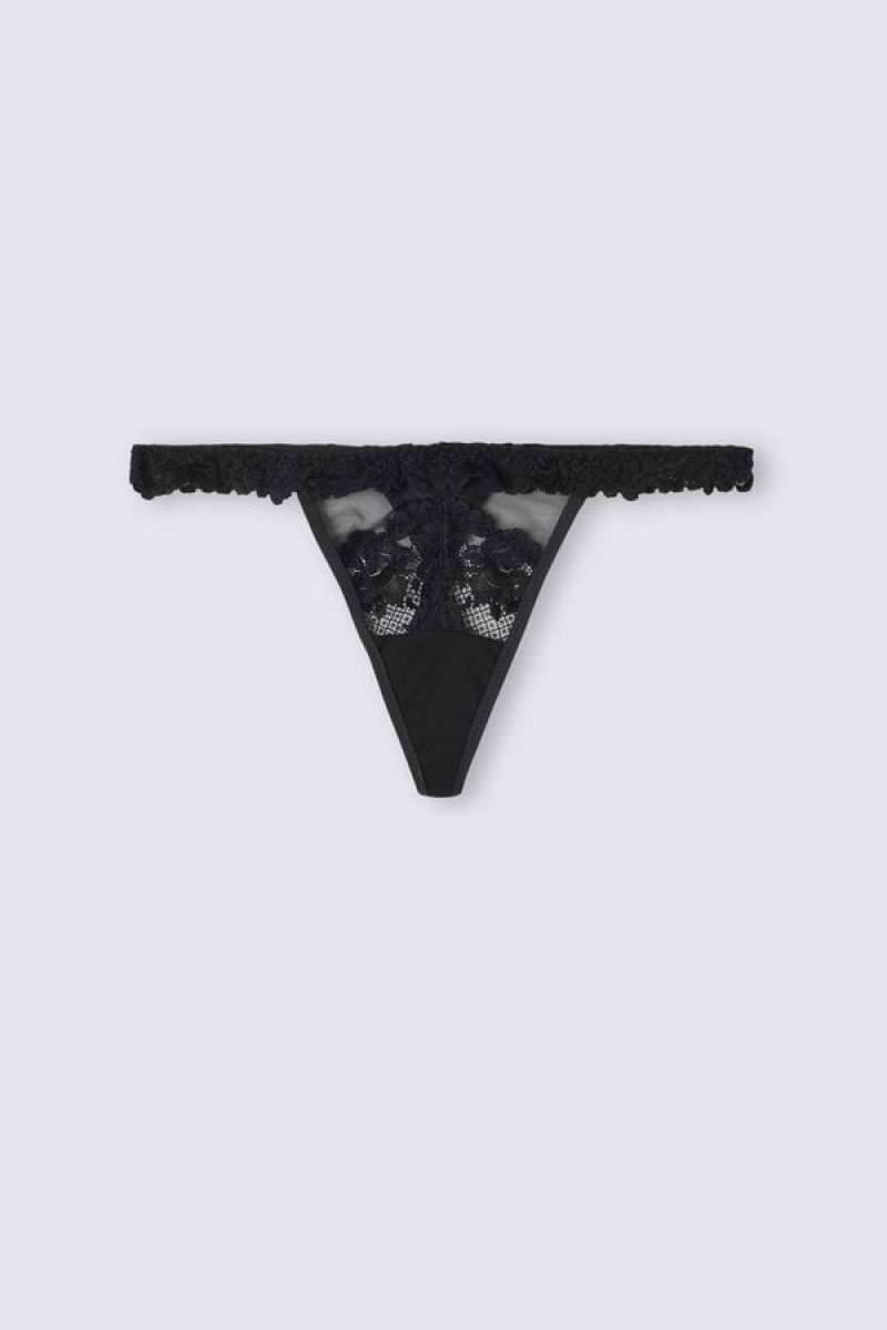 Intimissimi Pretty Flowers String Thong Crne | SN-ITMSM57719