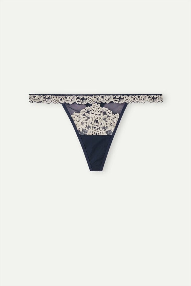 Intimissimi Pretty Flowers String Thong Plave | SN-ITMSM57733