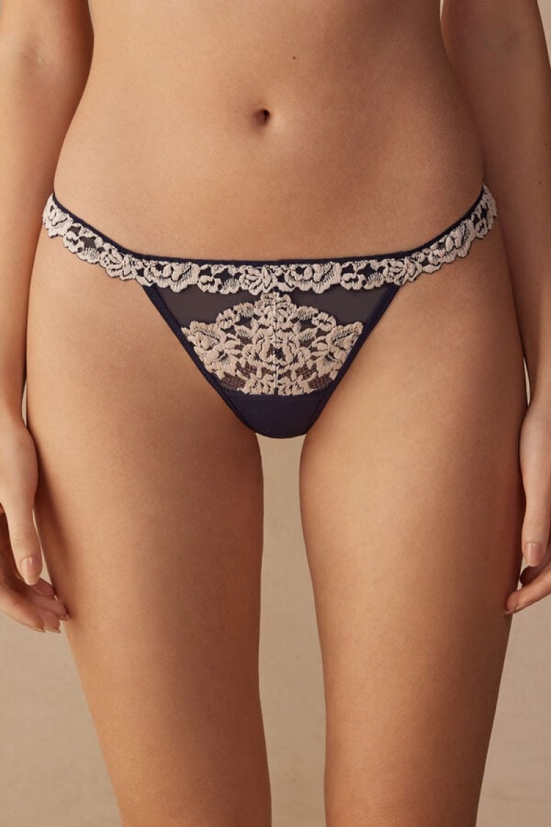 Intimissimi Pretty Flowers String Thong Plave | SN-ITMSM57733