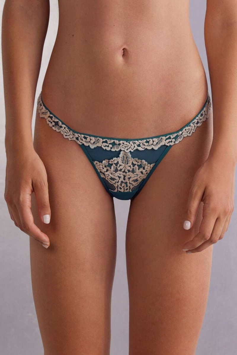 Intimissimi Pretty Flowers String Thong Plave | SN-ITMSM57749