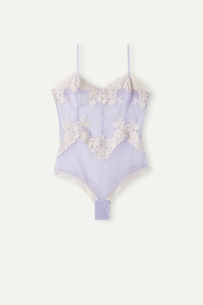 Intimissimi Pretty Flowers Tulle And Lace Bodysuit Ljubičaste | SN-ITMSM57870