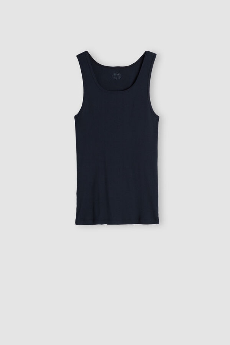 Intimissimi Rebrasti Supima Cotton Tank Top Plave | SN-ITMSM58617