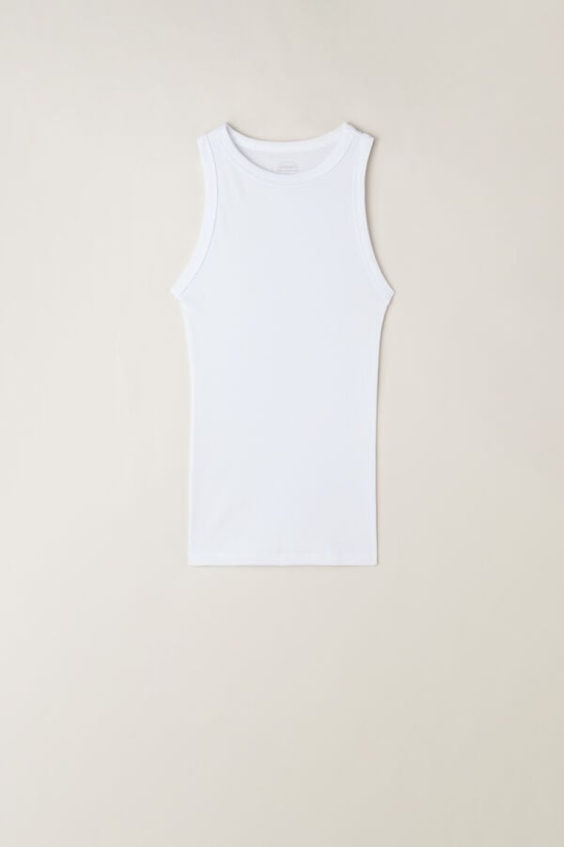 Intimissimi Rebrasti Tank Top In Supima® Cotton Bijele | SN-ITMSM57985