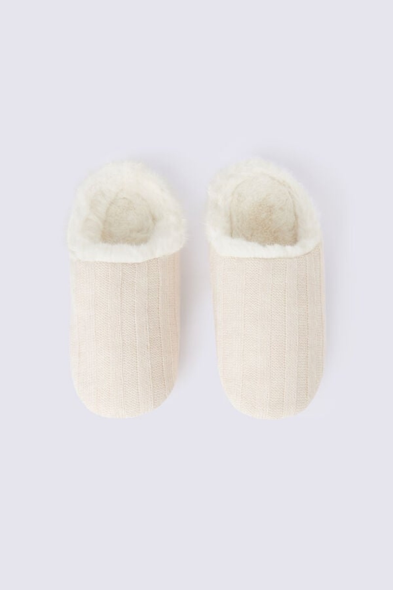 Intimissimi Rebrasti Tricot Slippers Bež | SN-ITMSM58451