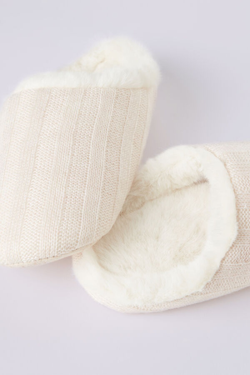 Intimissimi Rebrasti Tricot Slippers Bež | SN-ITMSM58451