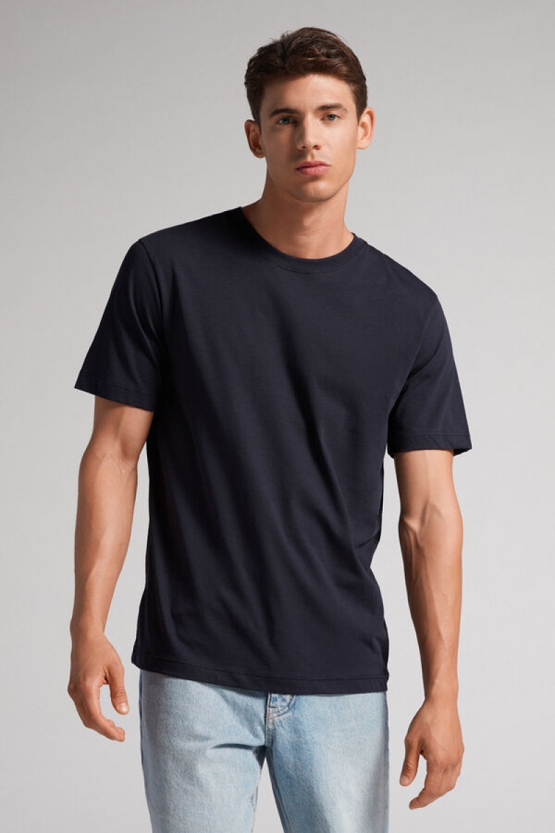 Intimissimi Regular Fit T-shirt In Extrafine Supima® Cotton Plave | SN-ITMSM58593