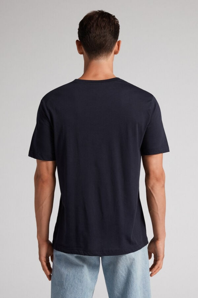 Intimissimi Regular Fit T-shirt In Extrafine Supima® Cotton Plave | SN-ITMSM58593